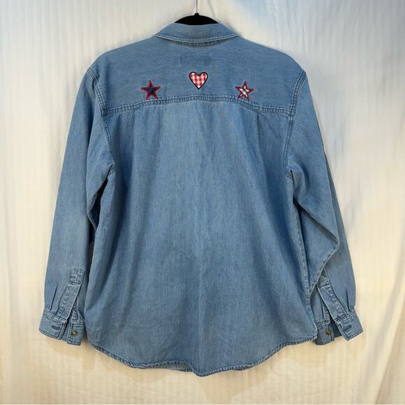 Marsh Landing Button-Down Patriotic Stars Shirt Women’s Size Medium Embroidered - Picture 8 of 9